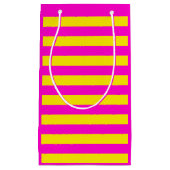 ホットピンクとカナリア色の黄色のストライプ スモールペーパーバッグ (正面)