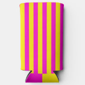 ホットピンクとカナリア色の黄色のストライプ スリム缶クーラー (正面)