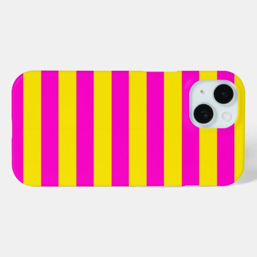 ホットピンクとカナリア色の黄色のストライプ Case-Mate iPhoneケース (裏面 (横))