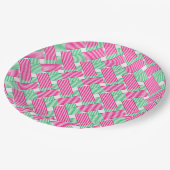 ホットピンクとグリーンのストライプ ペーパープレート (アングル)