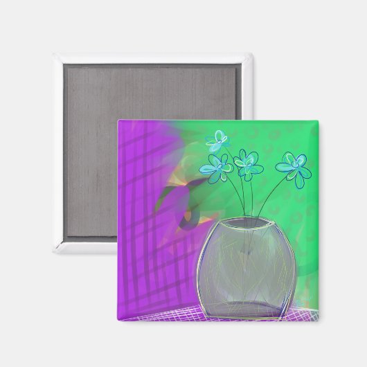 ホットピンクとグリーンの静物画 オリジナルアート マグネット (正面/裏面)