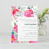 ホットピンクとグリーンウォーターの色のフローラバルミツワー 招待状 (スタンド正面)