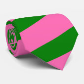 ホットピンクとグリーンストライプののタイ(厚いストライプ) ネクタイ (ロール)