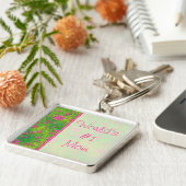 ホットピンクとグリーンワールドの#1ママキーチェーン キーホルダー (側面)