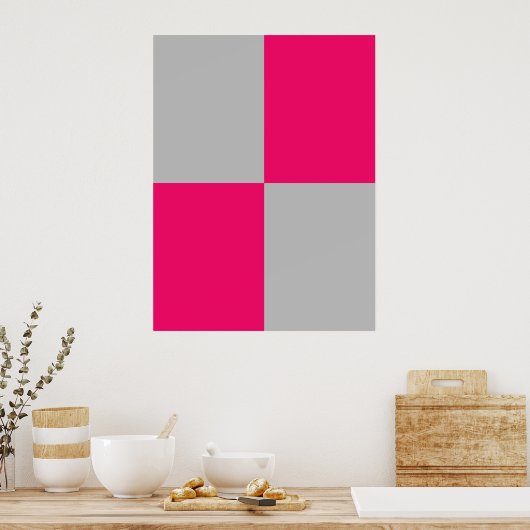 ホットピンクとグレーのカラーブロック ポスター (キッチン)