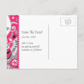 ホットピンクとグレーの秋フローラ日付の保存 案内ポストカード (裏面)