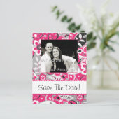 ホットピンクとグレーの秋フローラ日付の保存 案内ポストカード (スタンド正面)