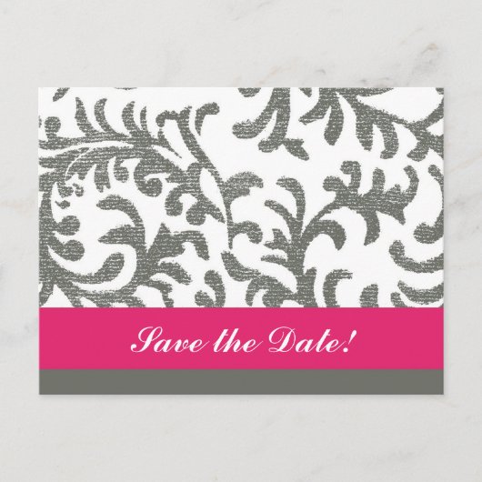ホットピンクとグレーの花柄 案内ポストカード (正面)