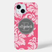 ホットピンクとグレーの黒板ダマスクとモノグラム Case-Mate iPhoneケース (裏面)