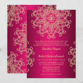 ホットピンクとゴールドのインドスタイルの結婚式招待状 招待状 (正面/裏面)