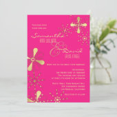 ホットピンクとゴールドのインド風結婚式 招待状 (スタンド正面)