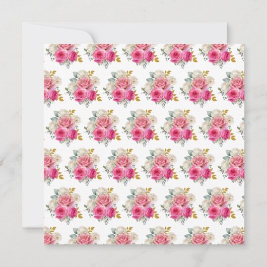 ホットピンクとゴールドのエレガントな花の誕生日パーティー カード (裏面)