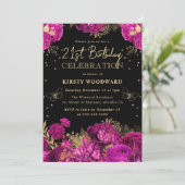 ホットピンクとゴールドのバラの花 フラワーデザイン 21歳の誕生日 招待状 (スタンド正面)