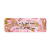 ホットピンクとゴールドフォイル大理石エレガント誕生日 ラベル (正面)