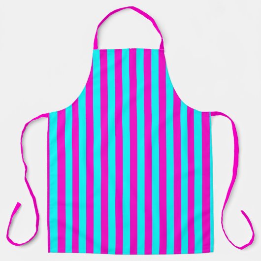 ホットピンクとシアンブルーグリーンターコイズストライプ エプロン (正面)