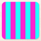 ホットピンクとシアンブルーグリーンターコイズストライプ スクエアペーパーコースター (正面)