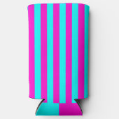 ホットピンクとシアンブルーグリーンターコイズストライプ スリム缶クーラー (正面)