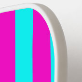 ホットピンクとシアンブルーグリーンターコイズストライプ ピックルボールラケット (左詳細)