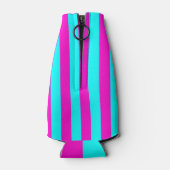 ホットピンクとシアンブルーグリーンターコイズストライプ ボトルクーラー (裏面)