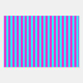 ホットピンクとシアンブルーグリーンターコイズストライプ ラッピングペーパーシート (正面)