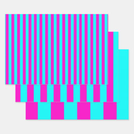 ホットピンクとシアンブルーグリーンターコイズストライプ ラッピングペーパーシート