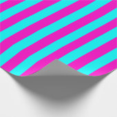 ホットピンクとシアンブルーグリーンターコイズストライプ ラッピングペーパー (角)