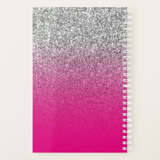 ホットピンクとシルバーのグリッターグラデーション パーソナライズされた プランナー手帳 (裏面)