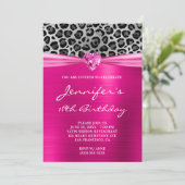 ホットピンクとシルバーのヒョウ柄の箔 18歳の誕生日 招待状 (スタンド正面)