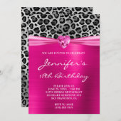 ホットピンクとシルバーのヒョウ柄の箔 18歳の誕生日 招待状 (正面/裏面)