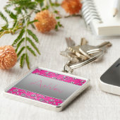 ホットピンクとシルバーのフローラキーチェーンの名前 キーホルダー (側面)