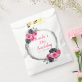 ホットピンクとシルバーの花エレガントの誕生日パーティー フェイバーバッグ (封をした状態)