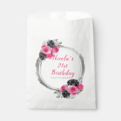 ホットピンクとシルバーの花エレガントの誕生日パーティー フェイバーバッグ (正面)