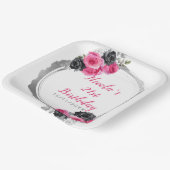 ホットピンクとシルバーの花エレガントの誕生日パーティー ペーパープレート (傾斜あり)