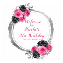 ホットピンクとシルバーの花エレガントの誕生日パーティー