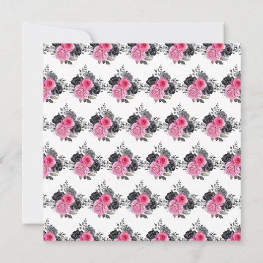 ホットピンクとシルバーの花エレガントの誕生日パーティー 招待状 (裏面)