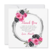 ホットピンクとシルバーの花エレガントの誕生日