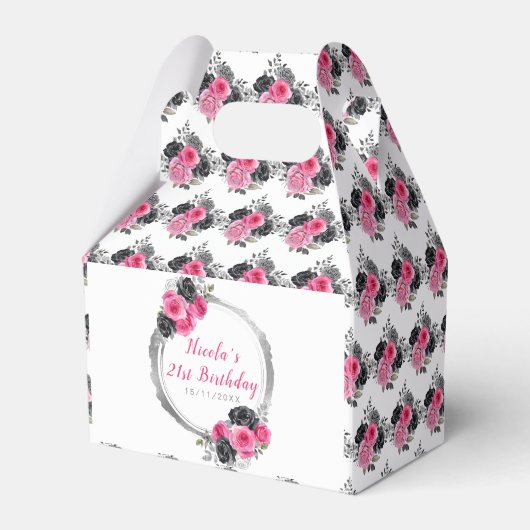 ホットピンクとシルバーの花エレガントの誕生日 フェイバーボックス (裏面サイド)