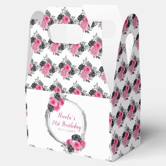 ホットピンクとシルバーの花エレガントの誕生日 フェイバーボックス (オープン)
