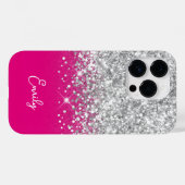ホットピンクとシルバーグリッターの華やかさ Case-Mate iPhoneケース (裏面 (横))