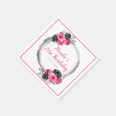 ホットピンクとシルバーフラワーエレガント誕生日 スタンダードカクテルナプキン (角)