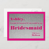 ホットピンクとシルバー – あなたは私の花嫁のメイド? インビテーションポストカード (正面/裏面)