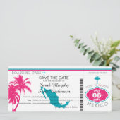 ホットピンクとティール（緑がかった色）メキシコに日付を保存 セーブザデート (スタンド正面)