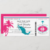 ホットピンクとティール（緑がかった色）メキシコに日付を保存 セーブザデート (正面/裏面)