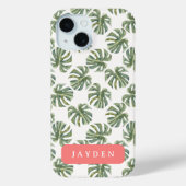 ホットピンクとトロピカルパームリーフ名前をカスタムする Case-Mate iPhoneケース (裏面)