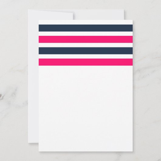 ホットピンクとネイビーのストライプブライダルシャワー招待 招待状 (裏面)