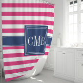ホットピンクとネイビーのストライプモノグラ航海のム シャワーカーテン
