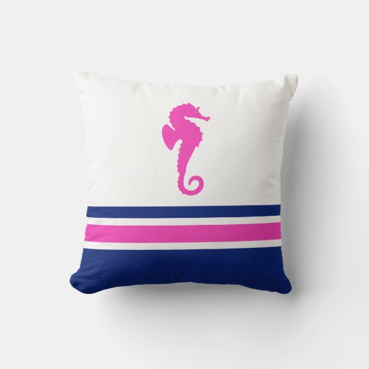 ホットピンクとネイビーシーホース航海の クッション (正面)