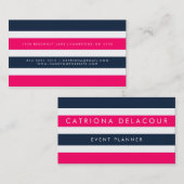 ホットピンクとネイビーストライプズのモダン名刺 名刺 (正面/裏面)