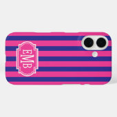 ホットピンクとネイビーブルーのモノグラムストライプ Case-Mate iPhoneケース (裏面 (横))