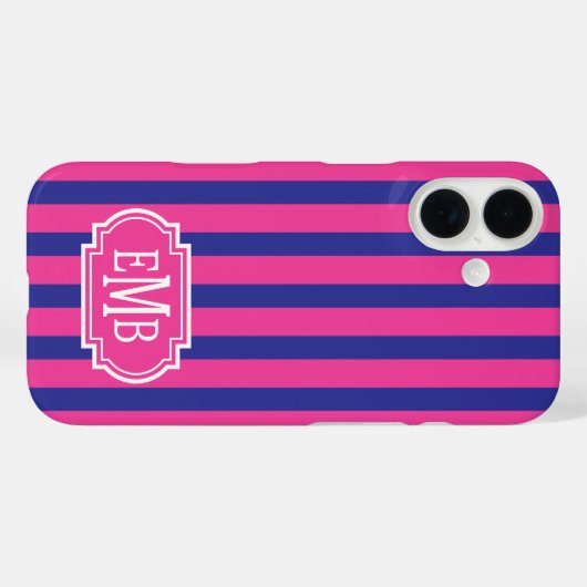 ホットピンクとネイビーブルーのモノグラムストライプ Case-Mate iPhoneケース (裏面 (横))
